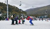 Family learning how to ski with the instructor at Thredbo in the Snowy Mountains