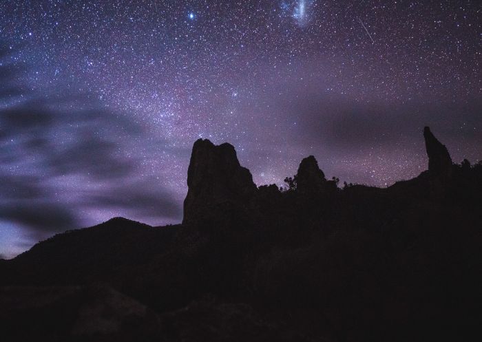 The night sky filled with bright stars over the dark sky park, Warrumbungle National Park 