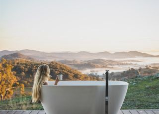 Enjoying the outdoor bath in the Sierra Escape - Mudgee