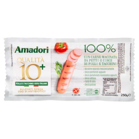 Amadori Wurstel 100% Pollo e Tacchino Gr.250