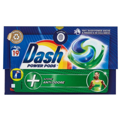 Dash Detersivo Lavatrice Power Pods  con Azione Anti-Odore 19 Lavaggi