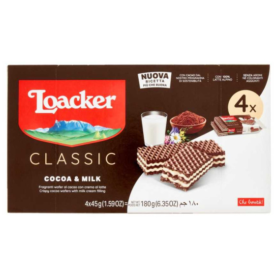 Loacker Wafer Cacao & Milk Gr.45 Pz.4