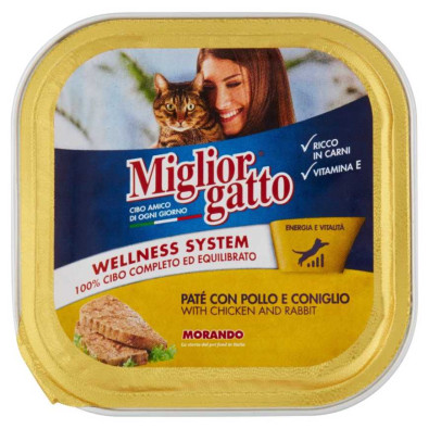 Miglior Gatto Vaschetta Pate' con Pollo e Coniglio Gr.100