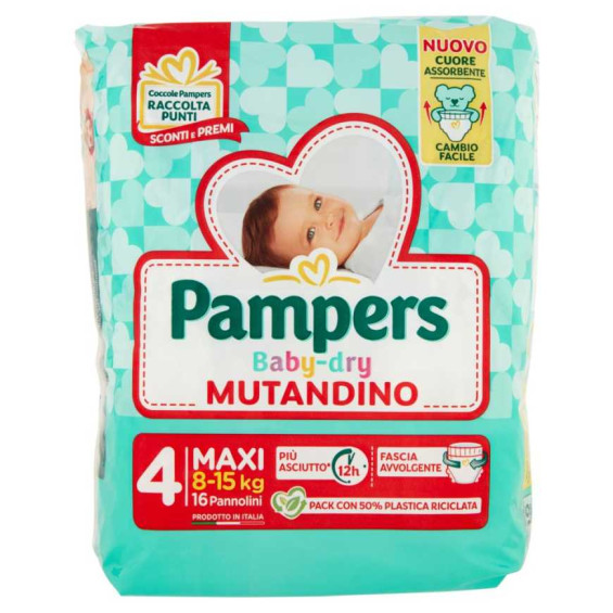 Pampers Pannolini Baby Dry Mutandina Taglia 4 da 8 a 15 Kg Pz.16