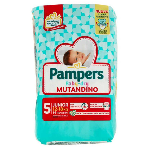 Pampers Pannolini Baby Dry Mutandina Taglia 5 da 12 a 18 Kg Pz.15