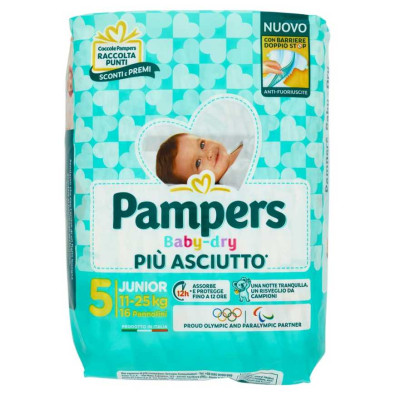 Pampers Pannolini Baby Dry Taglia 5 Junior da 11 a 25 Kg Pz.17