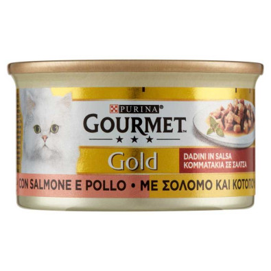 Purina Gourmet Gold per Gatto Dadini in Salsa con Salmone e Pollo Gr.85