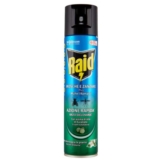 Raid Insetticida Spray contro Mosche e Zanzare con Aroma di Olio di Eucalipto Ml.400