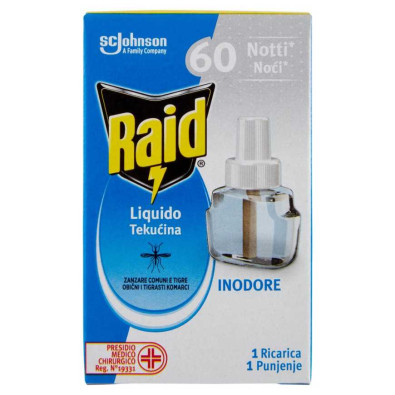 Raid Ricarica Insetticida Liquido Inodore Copertura per 60 Notti