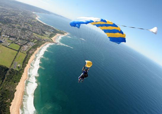 Tandem skydiving above Wollongong beaches, with Skydive Sydney - Wollongong